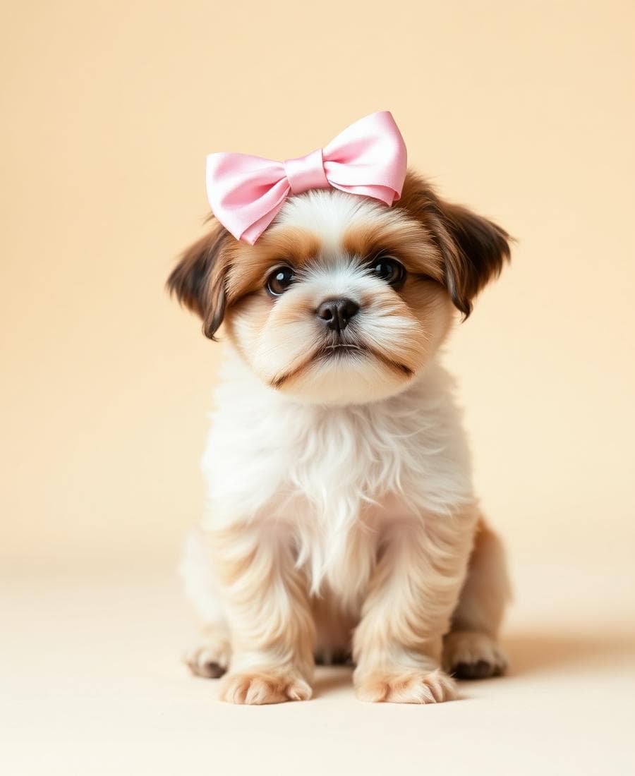 Cachorrinho usando laço de cetim rosa